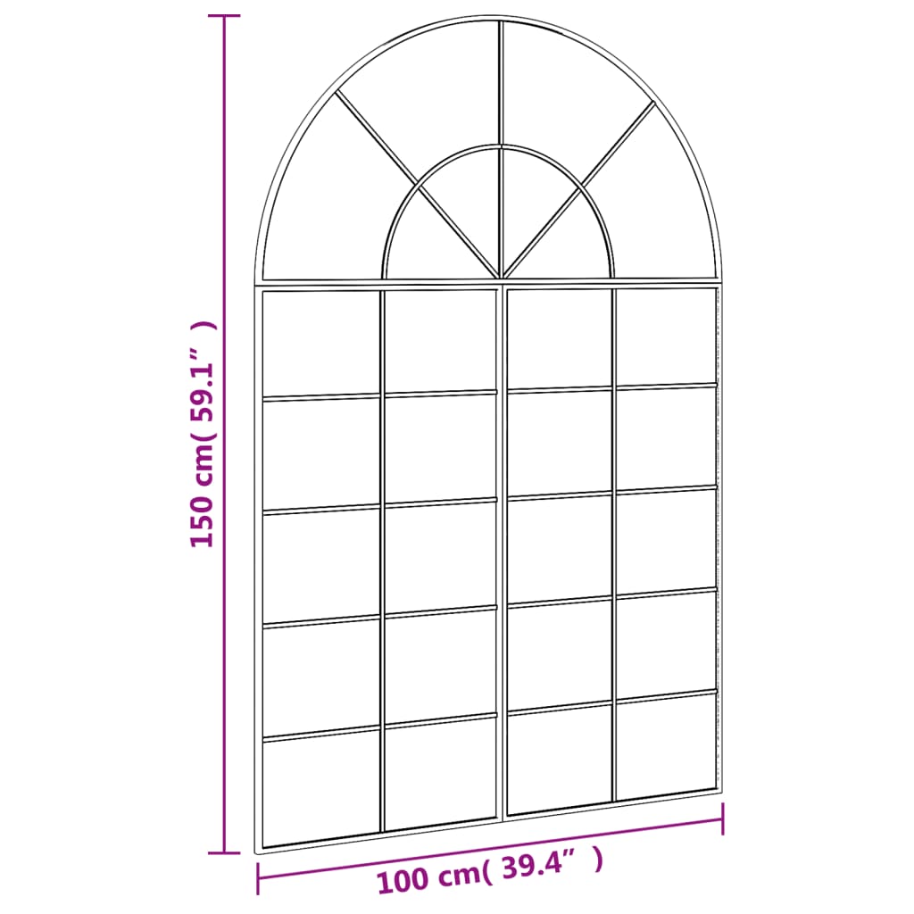 Veggspeil Svart 100x150 cm buet jern