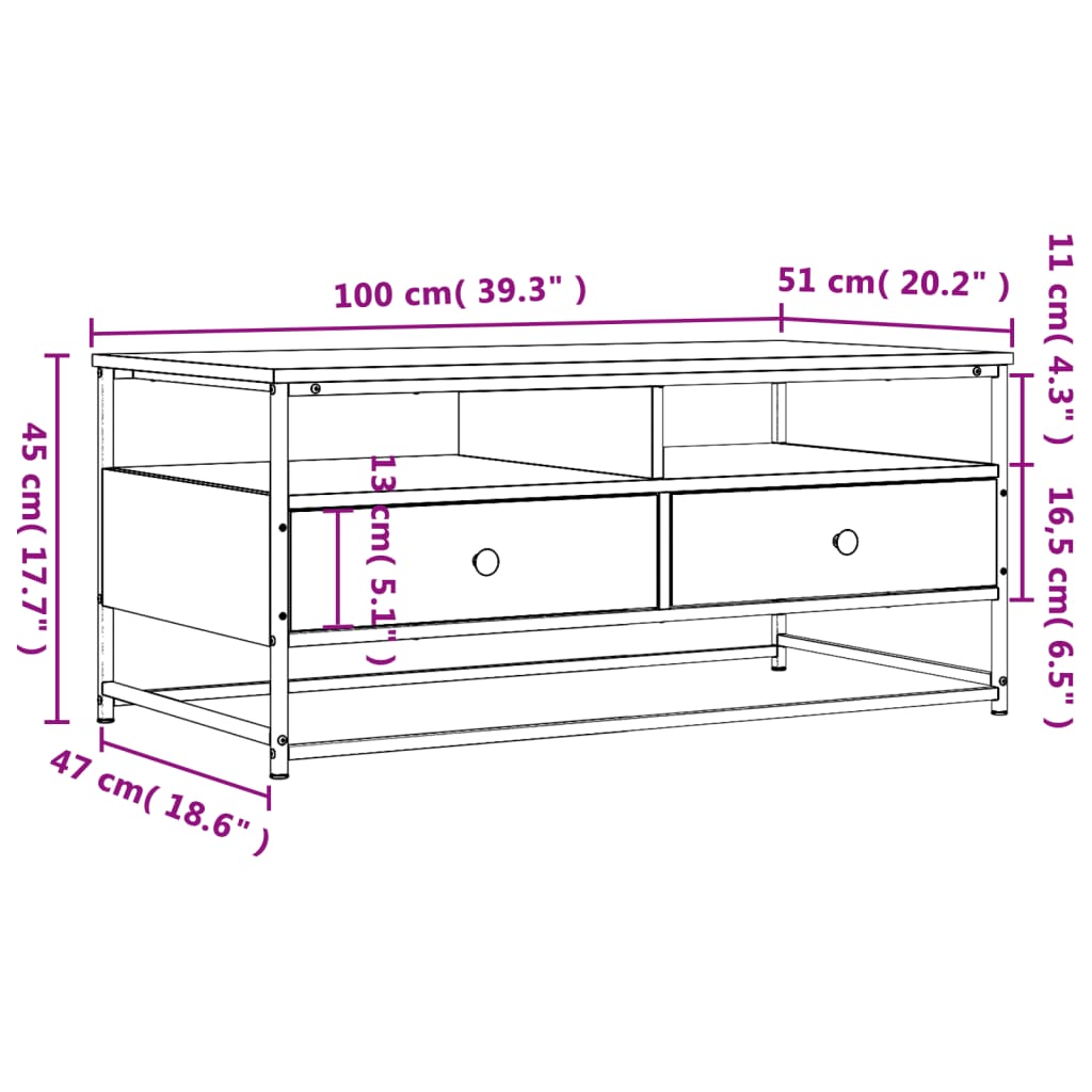 Salongbord Sofabord Sonoma Eik 100x51x45 cm