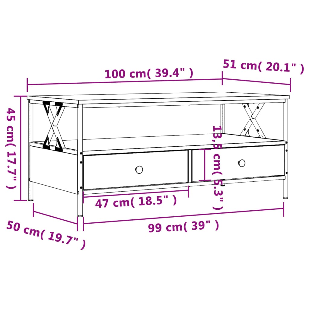 Salongbord Sofabord Sonoma Eik 100x51x45 cm