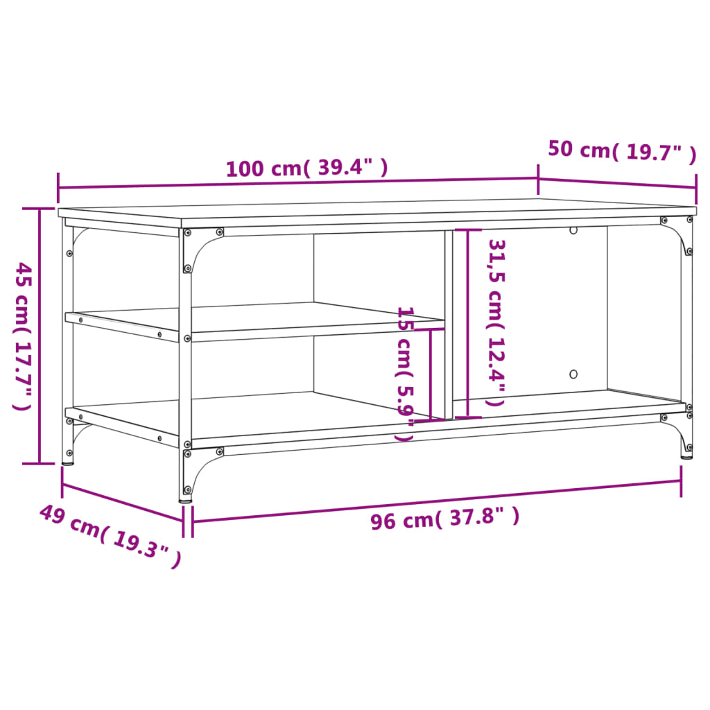 Salongbord Sofabord Sonoma Eik 100x50x45 cm