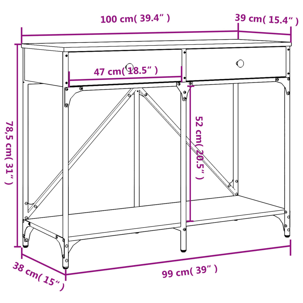 Avlastningsbord Konsollbord Sonoma Eik 100x39x78,5 cm