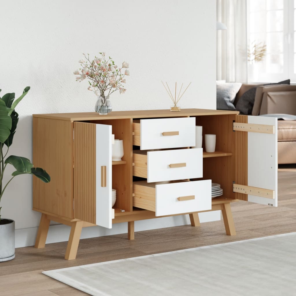 Skjenk Hvit og Brun OLDEN 114x43x73,5 cm heltre furu