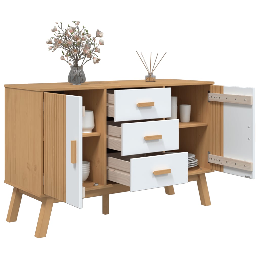 Skjenk Hvit og Brun OLDEN 114x43x73,5 cm heltre furu