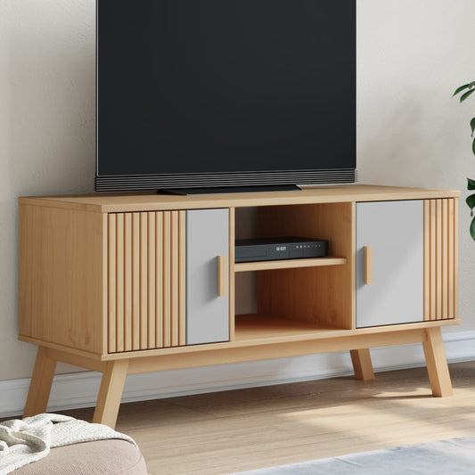 TV-Møbel Grå TV-benk Brun OLDEN 114x43x57 cm heltre furu