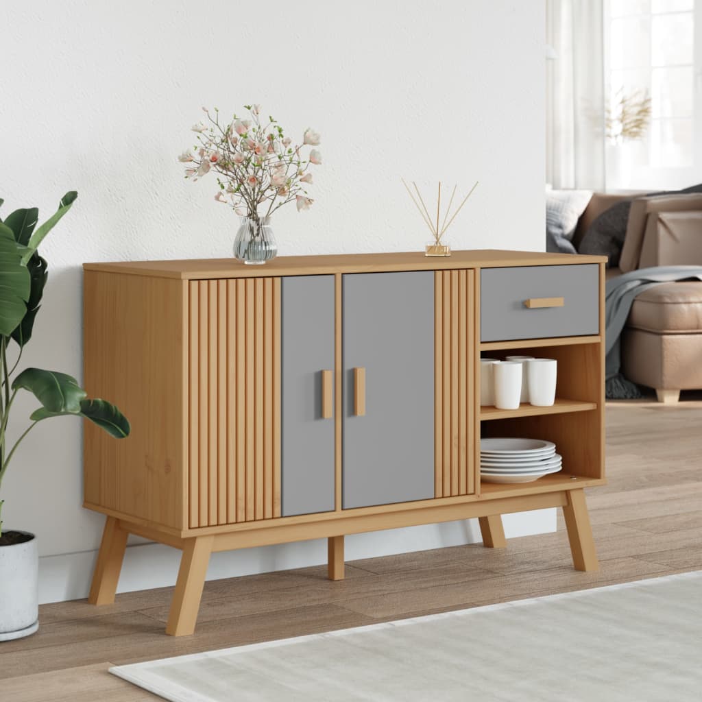 Skjenk Grå og Brun OLDEN 114x43x73,5 cm heltre furu