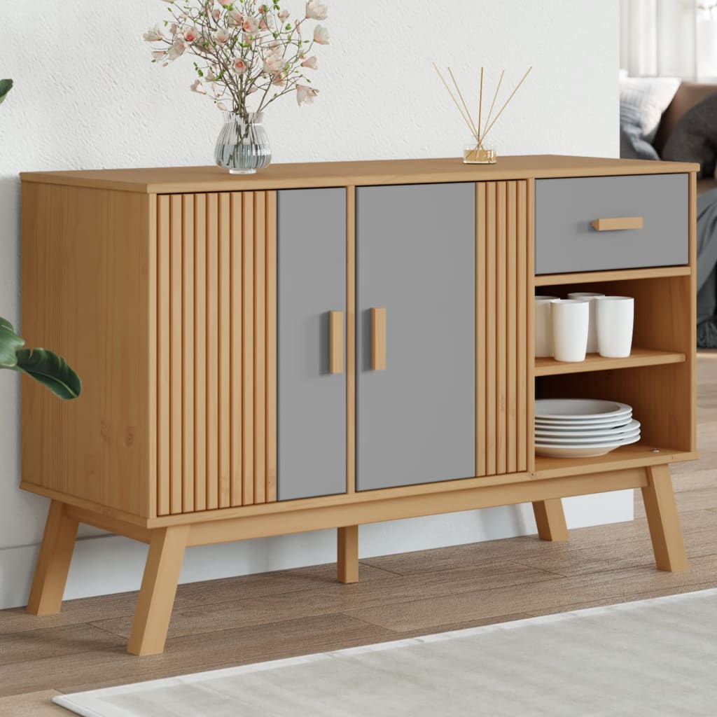 Skjenk Grå og Brun OLDEN 114x43x73,5 cm heltre furu