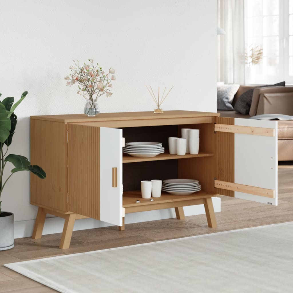 Skjenk Hvit og Brun OLDEN 114x43x73,5 cm heltre furu