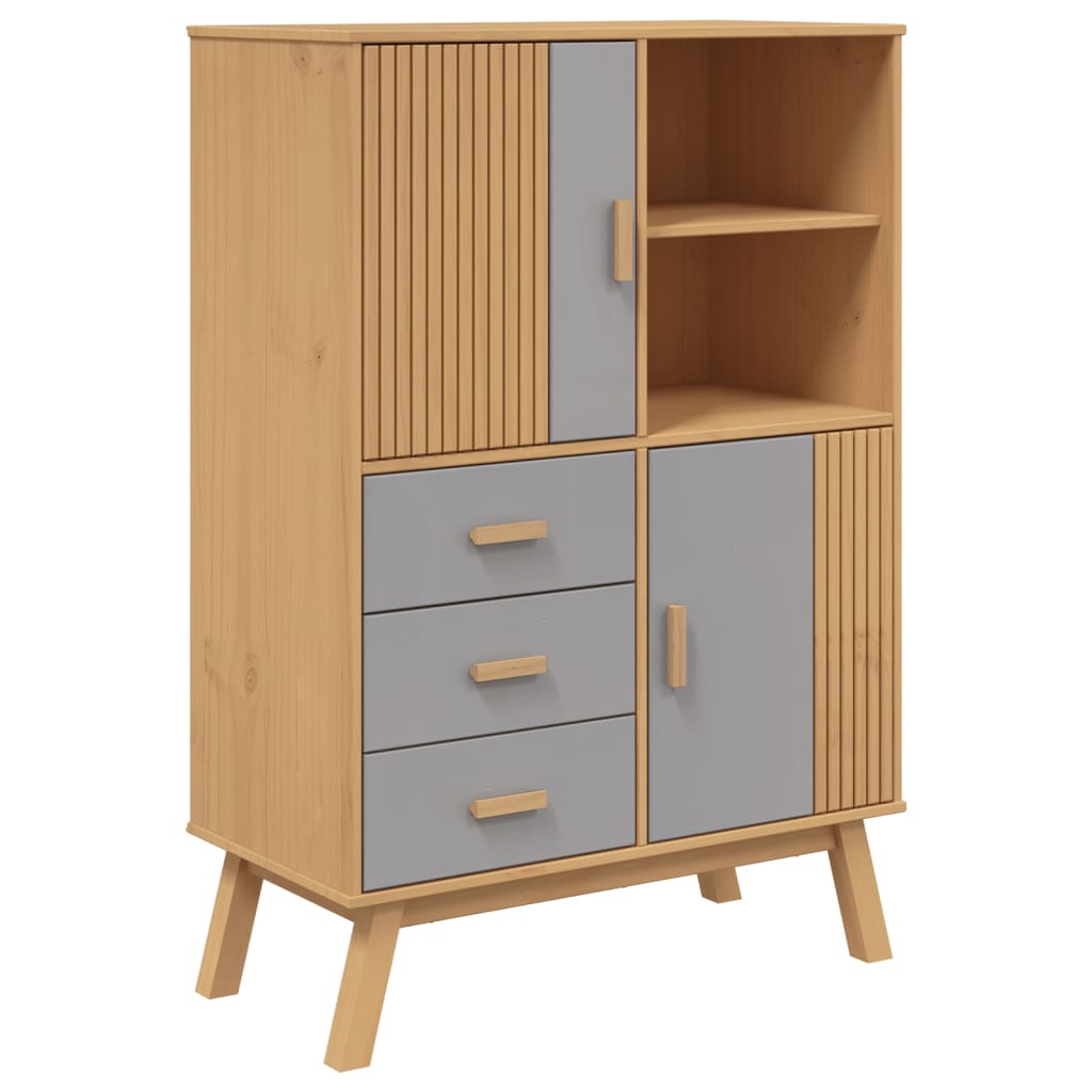 Skap grå og brun OLDEN 85x43x125 cm heltre furu