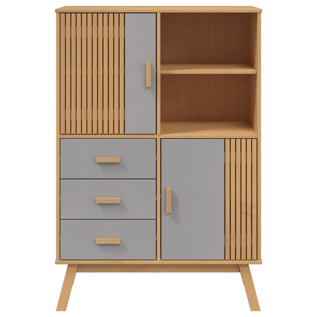 Skap grå og brun OLDEN 85x43x125 cm heltre furu
