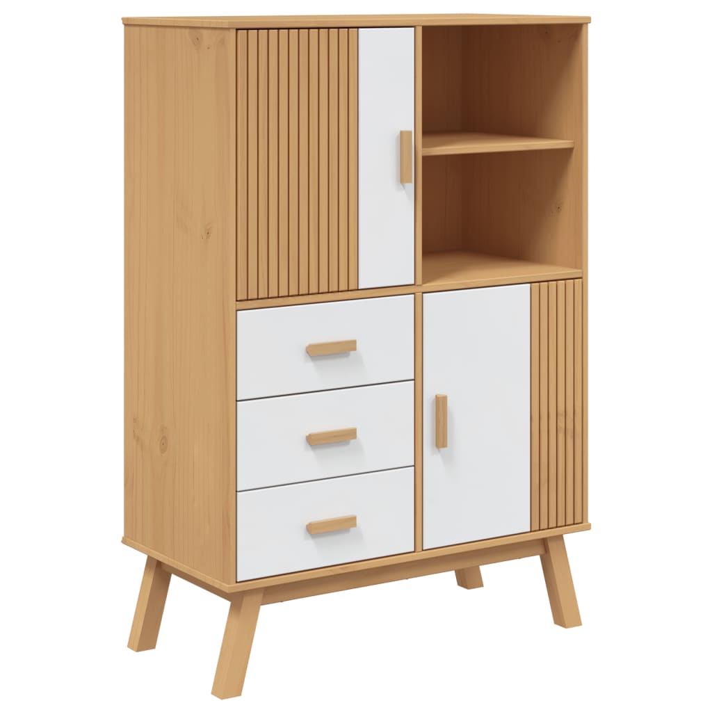 Skap hvit og brun OLDEN 85x43x125 cm heltre furu