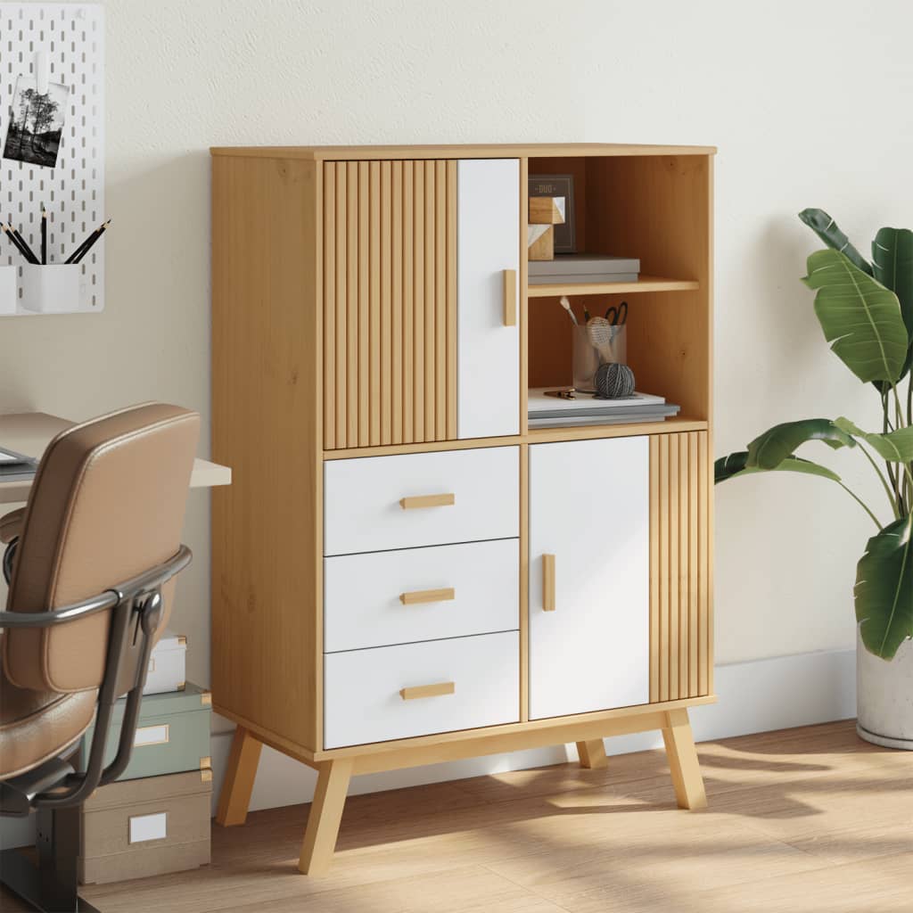 Skap hvit og brun OLDEN 85x43x125 cm heltre furu
