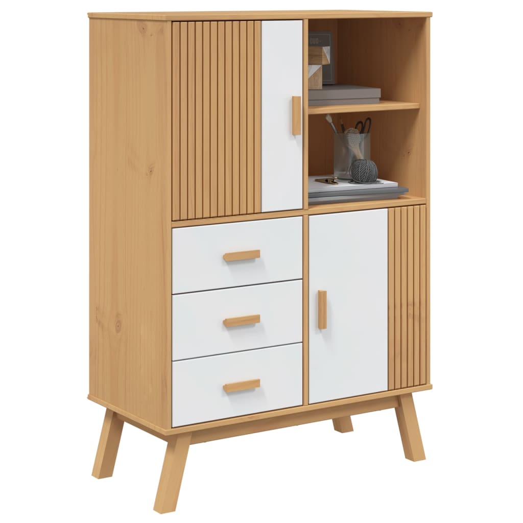 Skap hvit og brun OLDEN 85x43x125 cm heltre furu