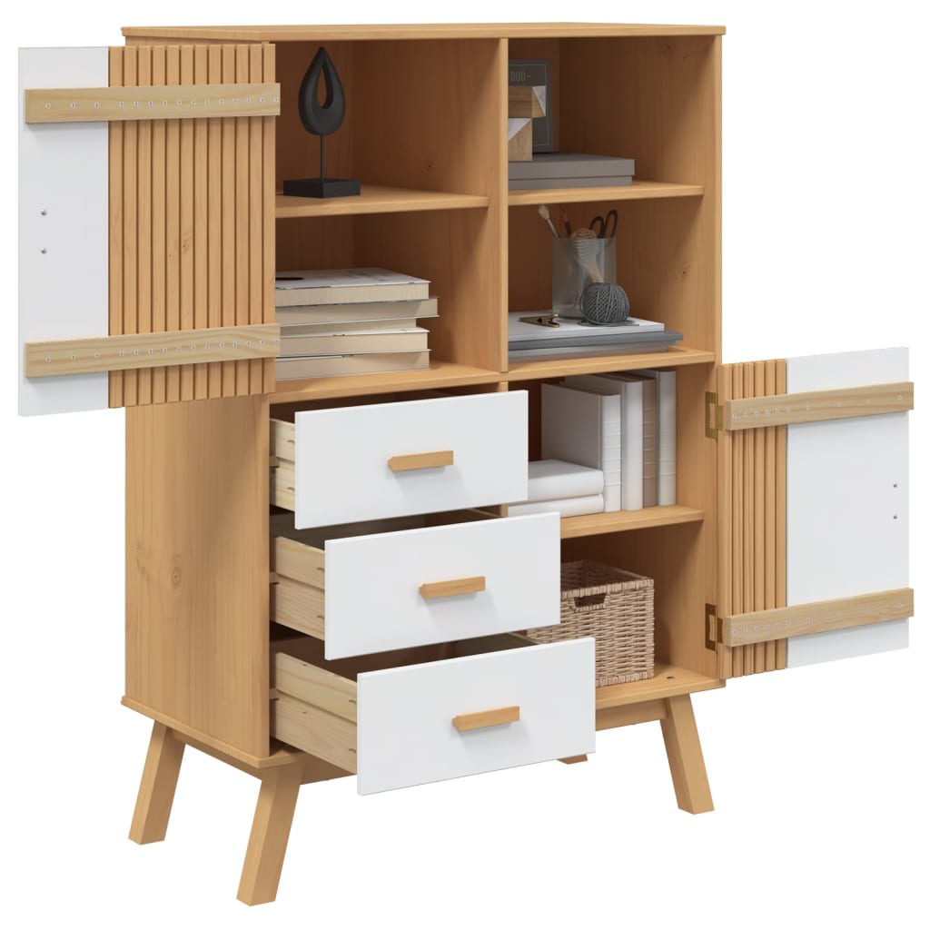 Skap hvit og brun OLDEN 85x43x125 cm heltre furu