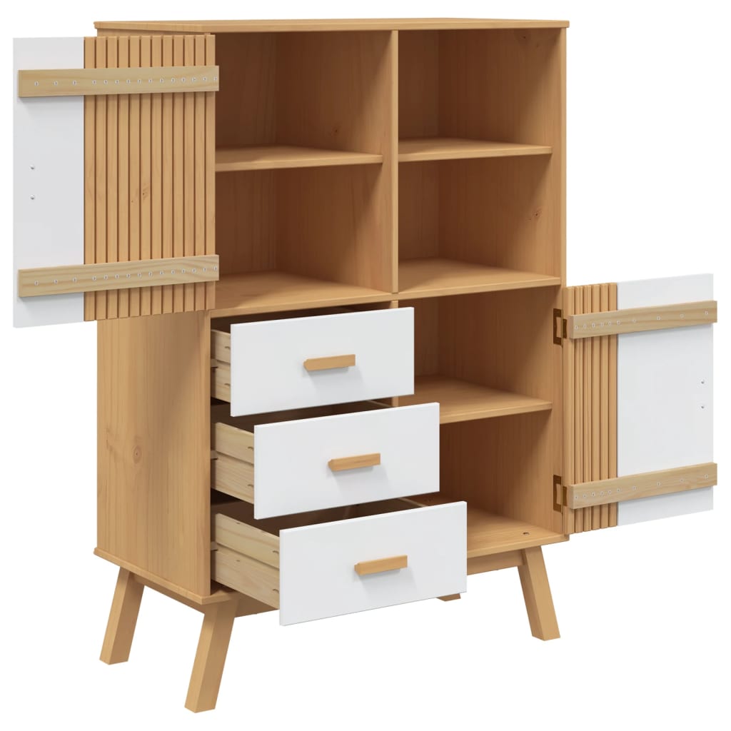 Skap hvit og brun OLDEN 85x43x125 cm heltre furu