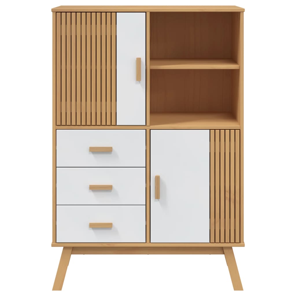 Skap hvit og brun OLDEN 85x43x125 cm heltre furu