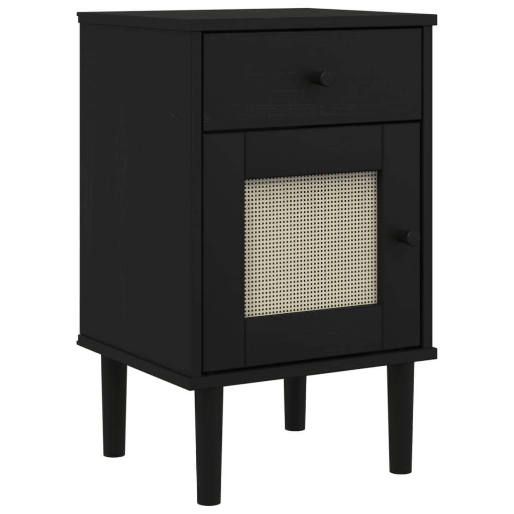 Nattbord Sengbord Svart SENJA rotting utseende 40x35x65 cm heltre furu