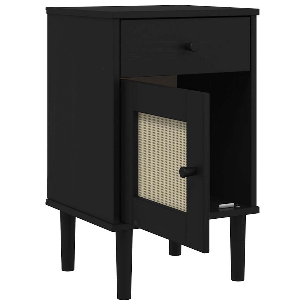 Nattbord Sengbord Svart SENJA rotting utseende 40x35x65 cm heltre furu