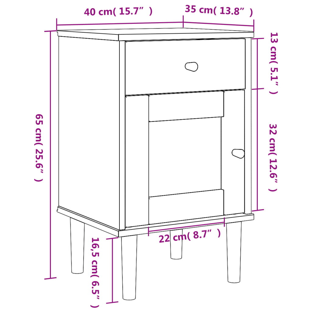 Nattbord Sengbord Svart SENJA rotting utseende 40x35x65 cm heltre furu