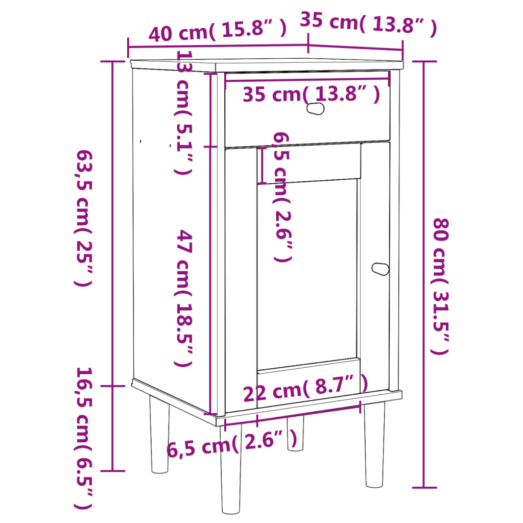Nattbord Sengbord Hvit SENJA rotting utseende 40x35x80 cm heltre furu