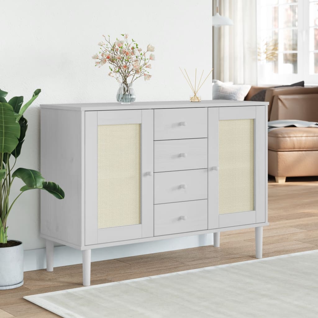 Skjenk Hvit SENJA rotting utseende 112x40x80 cm heltre furu