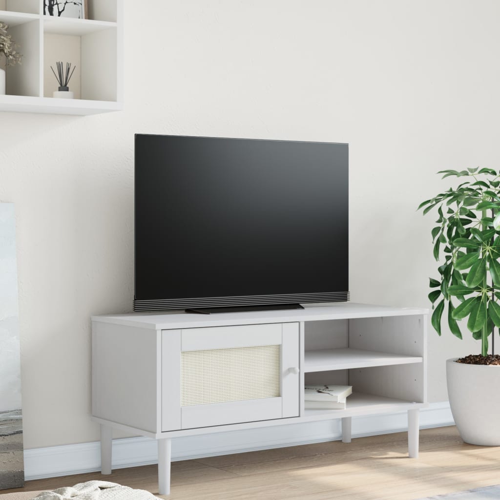 TV-Møbel Hvit TV-benk SENJA rotting-utseende 106x40x49cm cm heltre furu