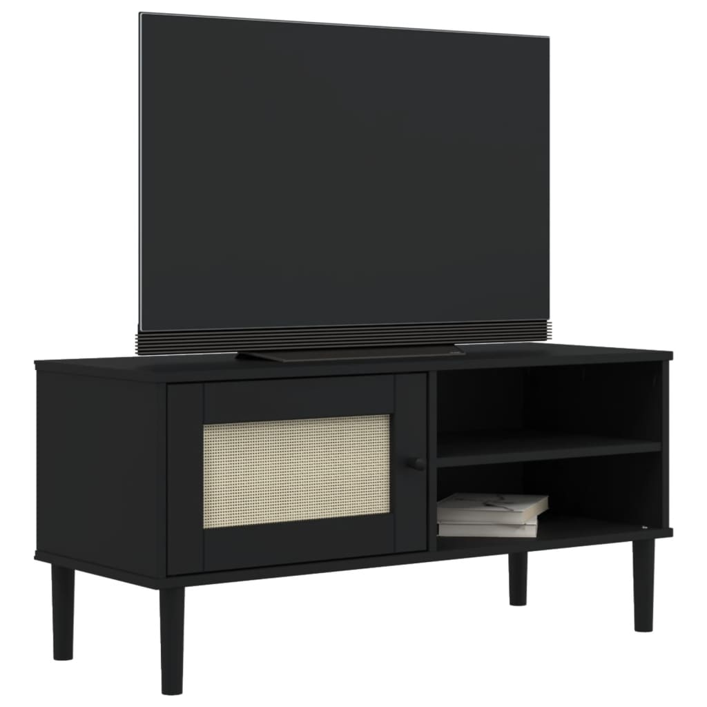 TV-Møbel Svart TV-benk SENJA rotting-utseende 106x40x49cm cm heltre furu