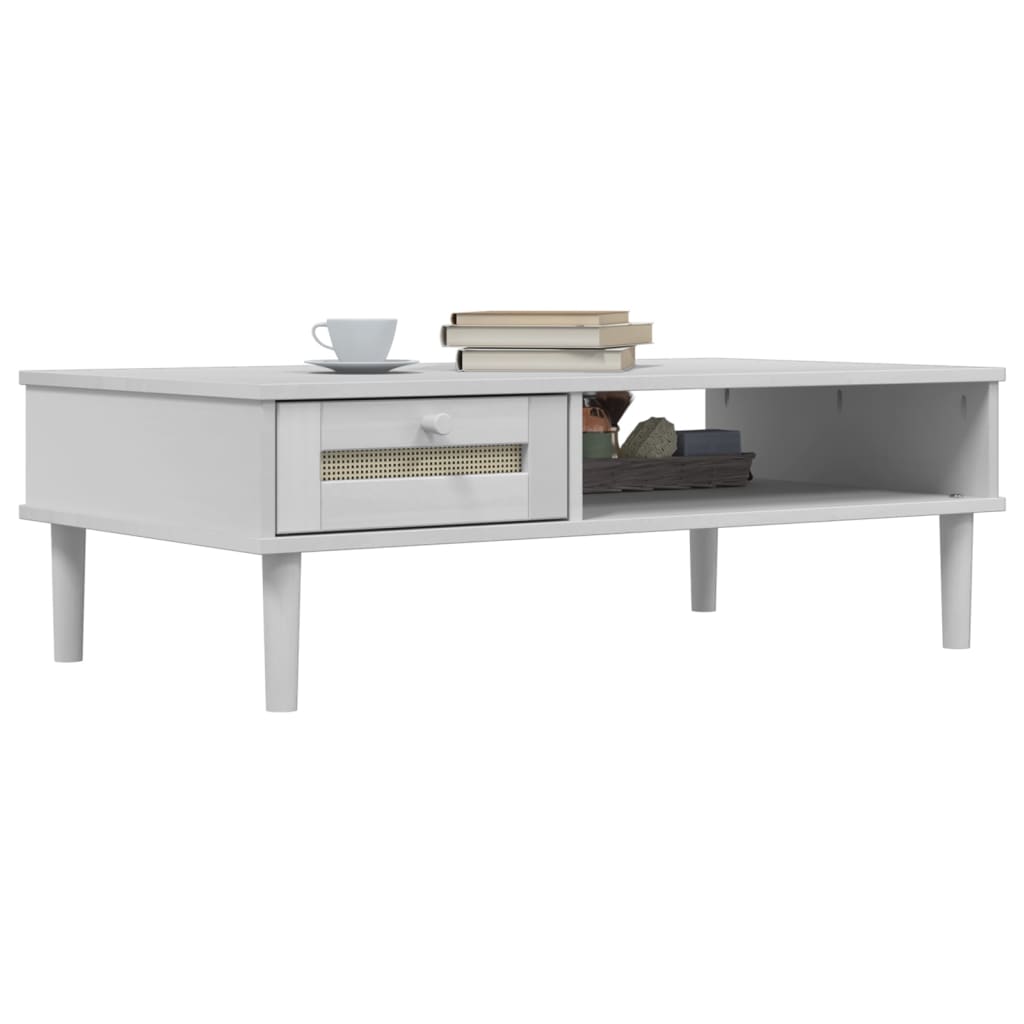 Salongbord Sofabord Hvit SENJA rotting-utseende 100x55x33 cm heltre