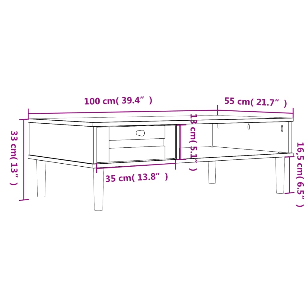 Salongbord Sofabord Hvit SENJA rotting-utseende 100x55x33 cm heltre