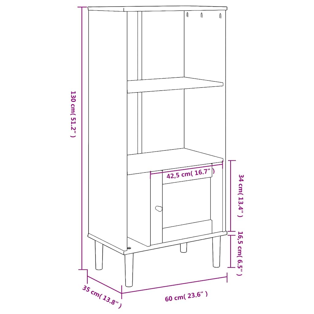 Bokhylle Brun SENJA 60x35x130 cm heltre furu