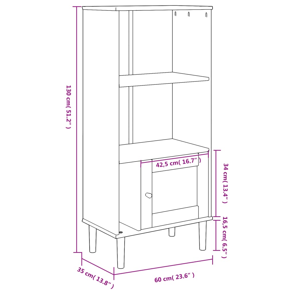 Bokhylle Svart SENJA 60x35x130 cm heltre furu