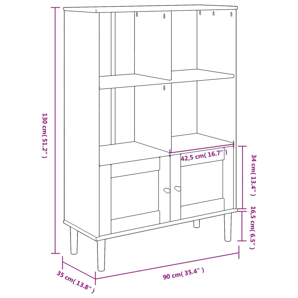 Bokhylle Brun SENJA 90x35x130 cm heltre furu