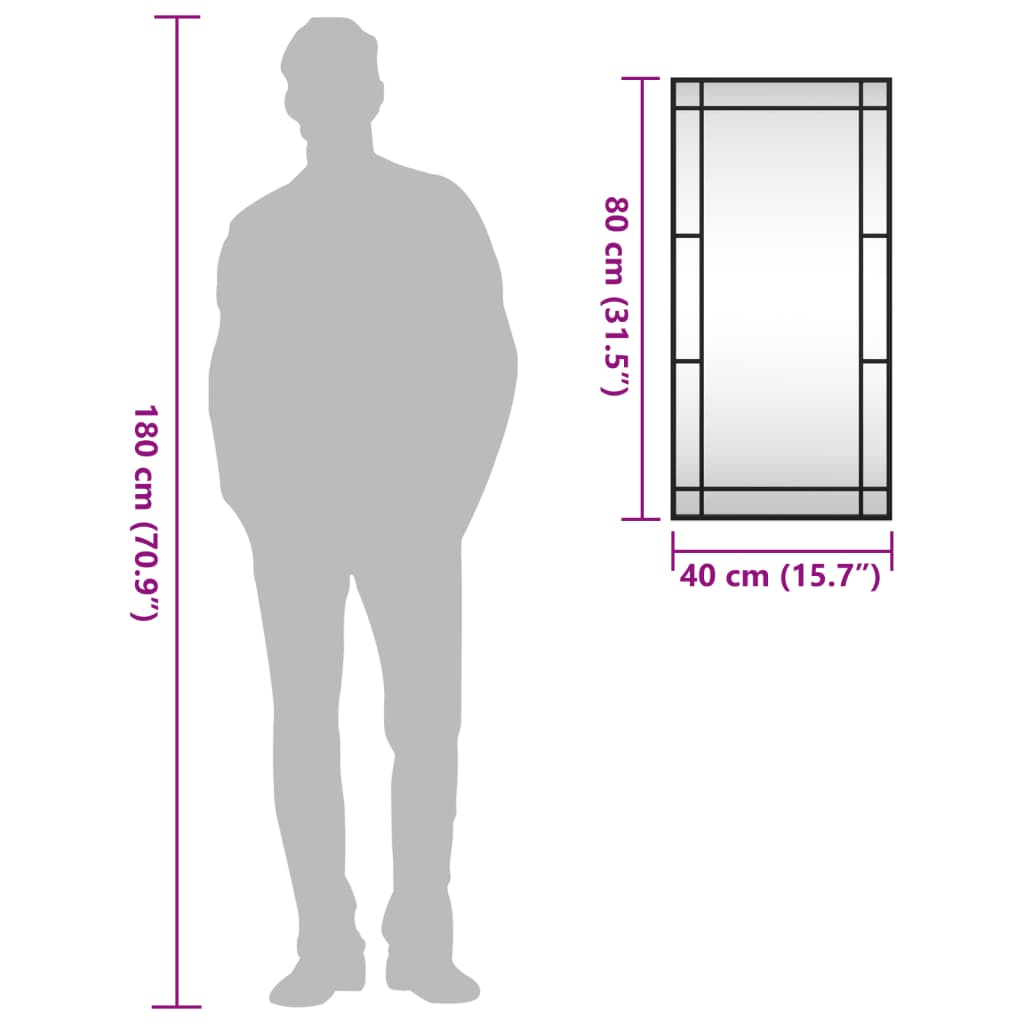 Veggspeil Svart 40x80 cm rektangel jern