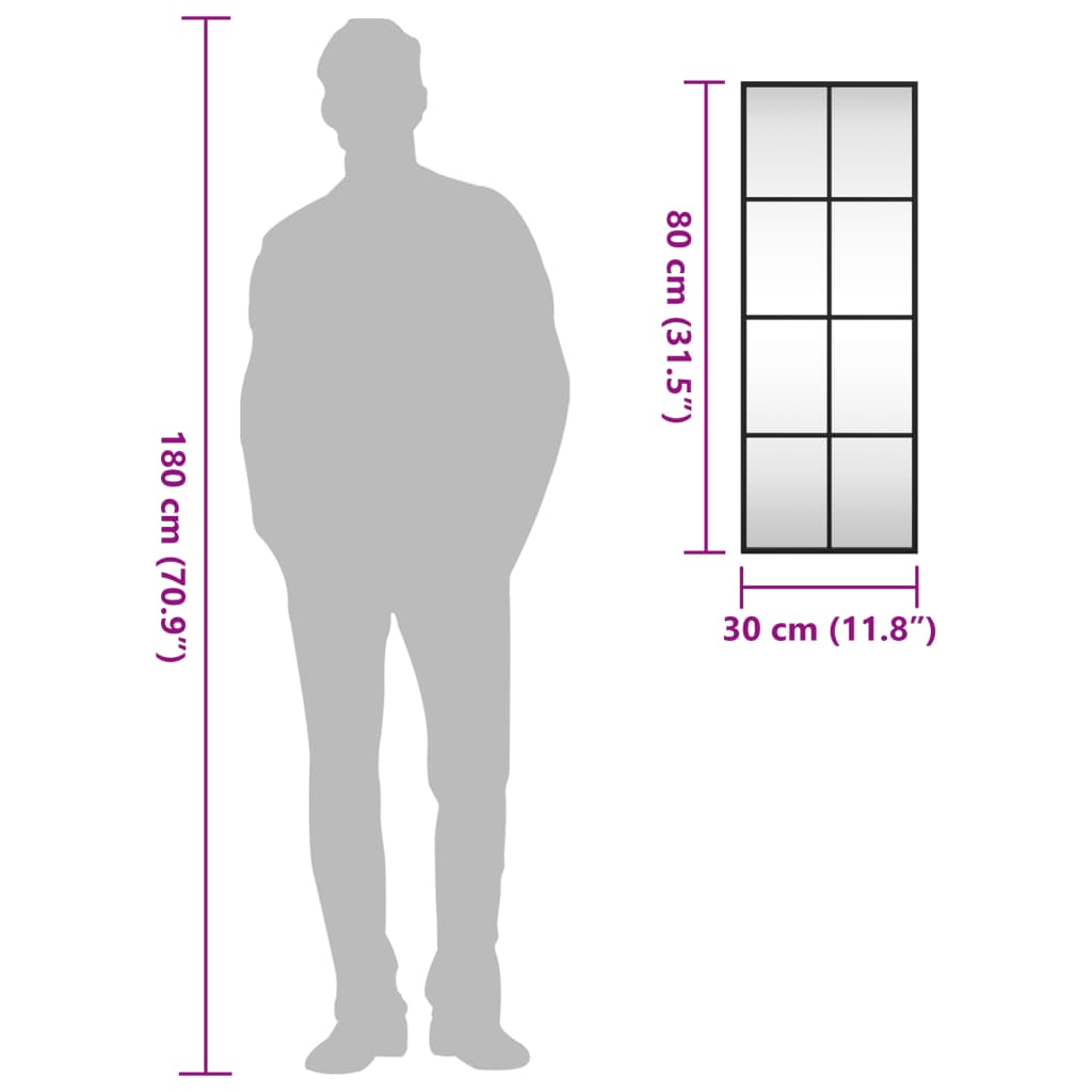 Veggspeil Svart 30x80 cm rektangel jern