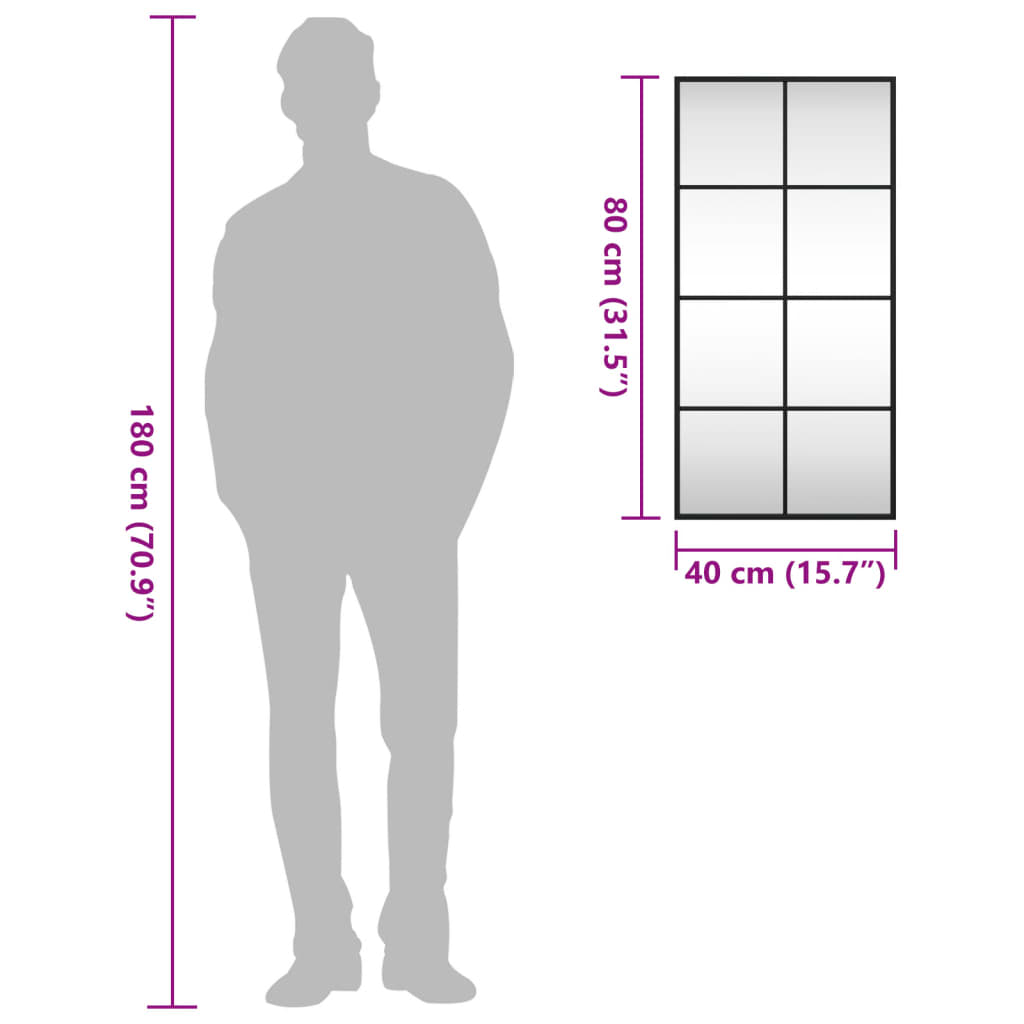 Veggspeil Svart 40x80 cm rektangel jern