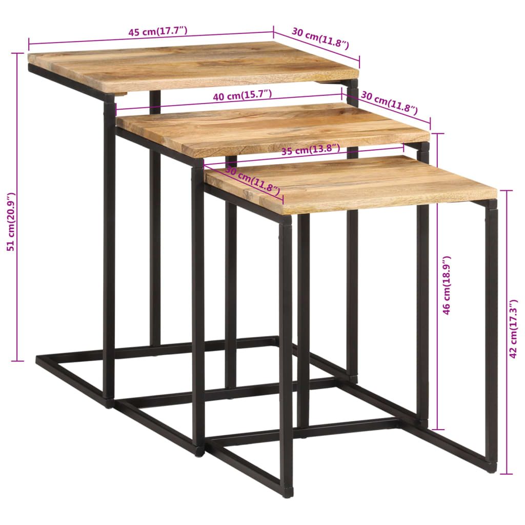 Sidebord Tre Stablebare 3 stk heltre akasie