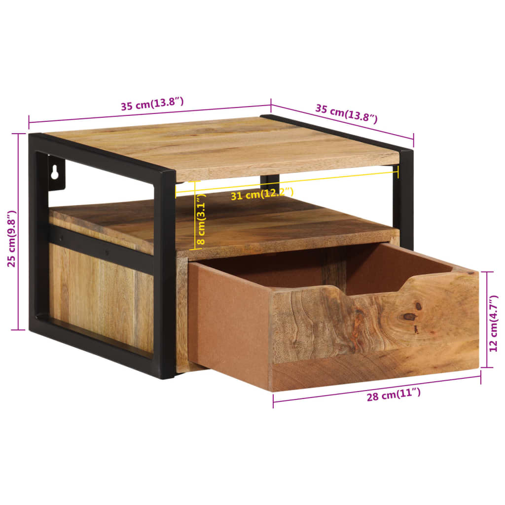 Nattbord Sengbord Sengbord heltre akasie Vegghengt 35x35x25 cm