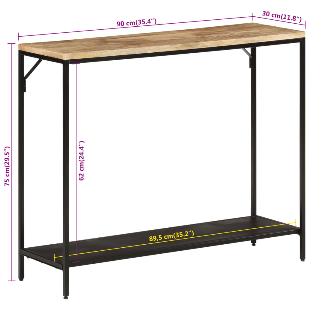 Avlastningsbord Konsollbord Tre 90x30x75 cm grovt heltre mangotre og jern