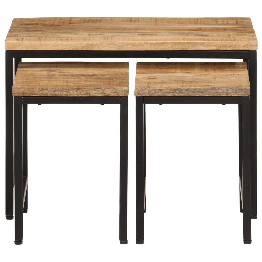 Stablebare salongbord 3 stk grovt heltre mangotre og jern