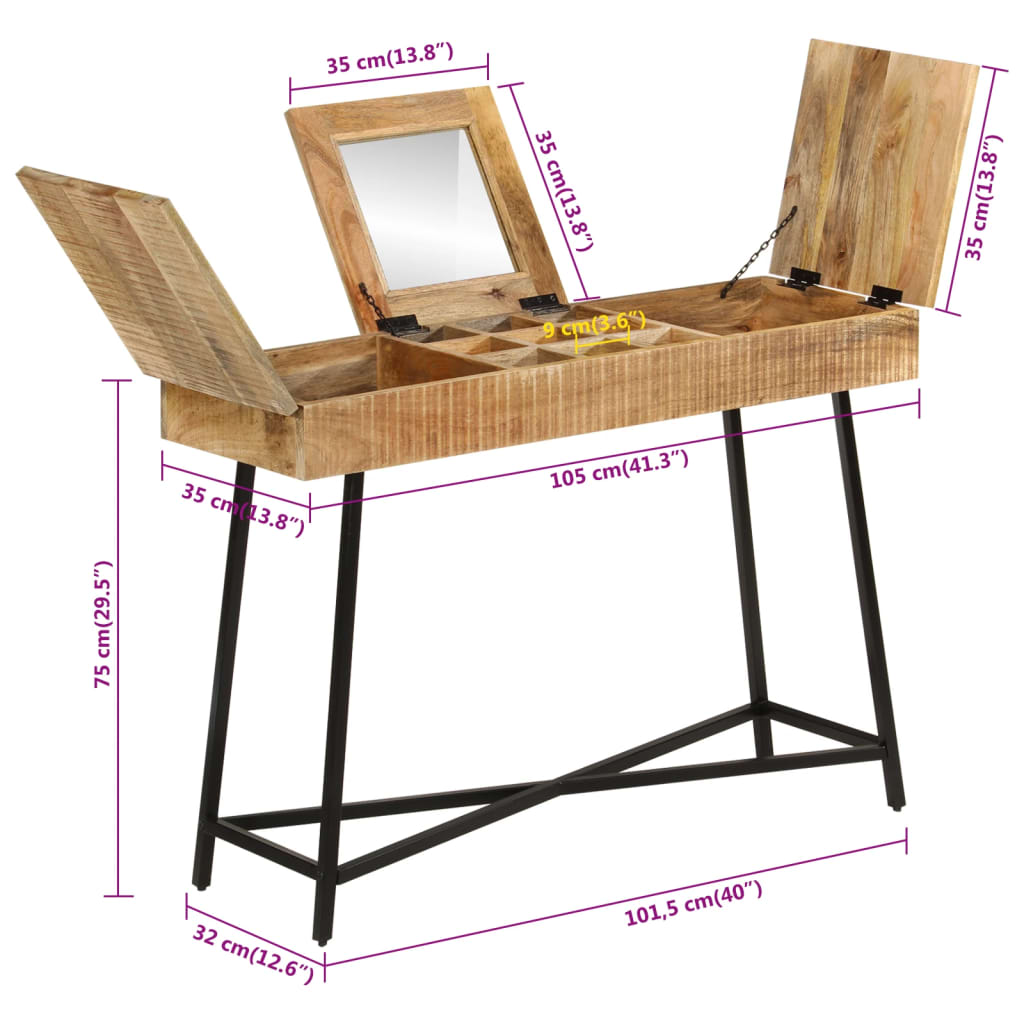 Sminkebord Tre 105x35x75 cm grovt heltre mangotre