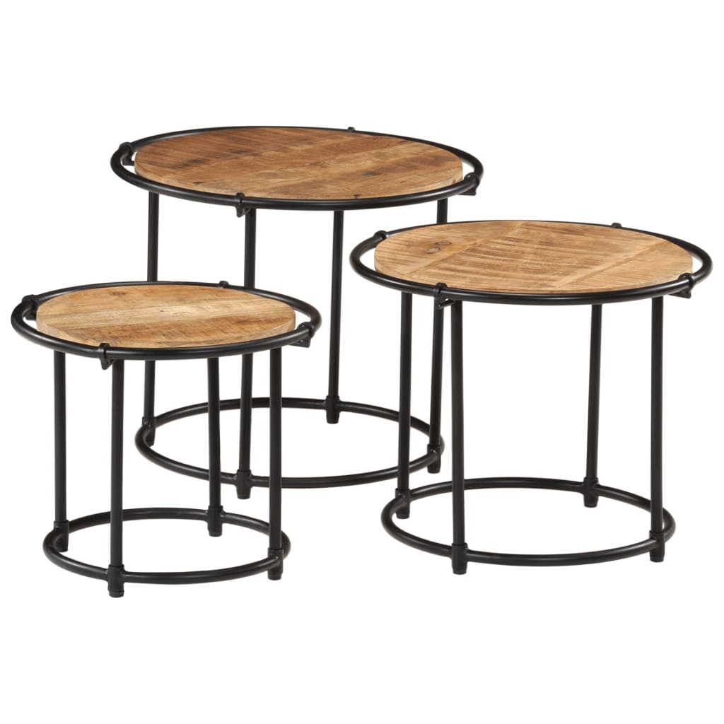 Sidebord Tre Stablebare 3 stk grovt heltre mangotre