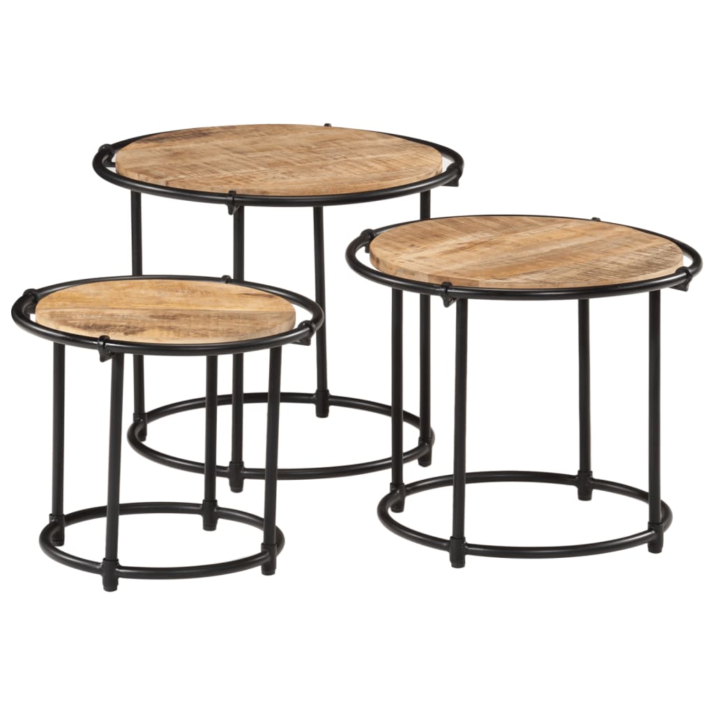 Sidebord Tre Stablebare 3 stk grovt heltre mangotre