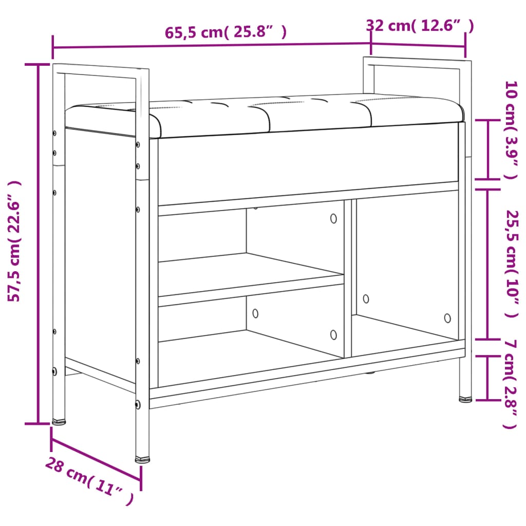 Skoskap Skohylle Skobenk Svart 65,5x32x57,5 cm