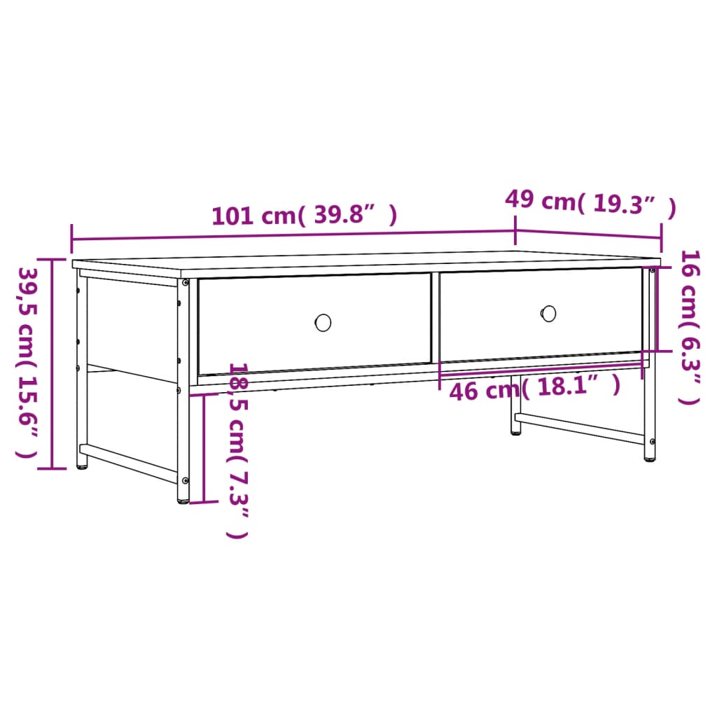 Salongbord Sofabord Svart 101x49x39,5 cm