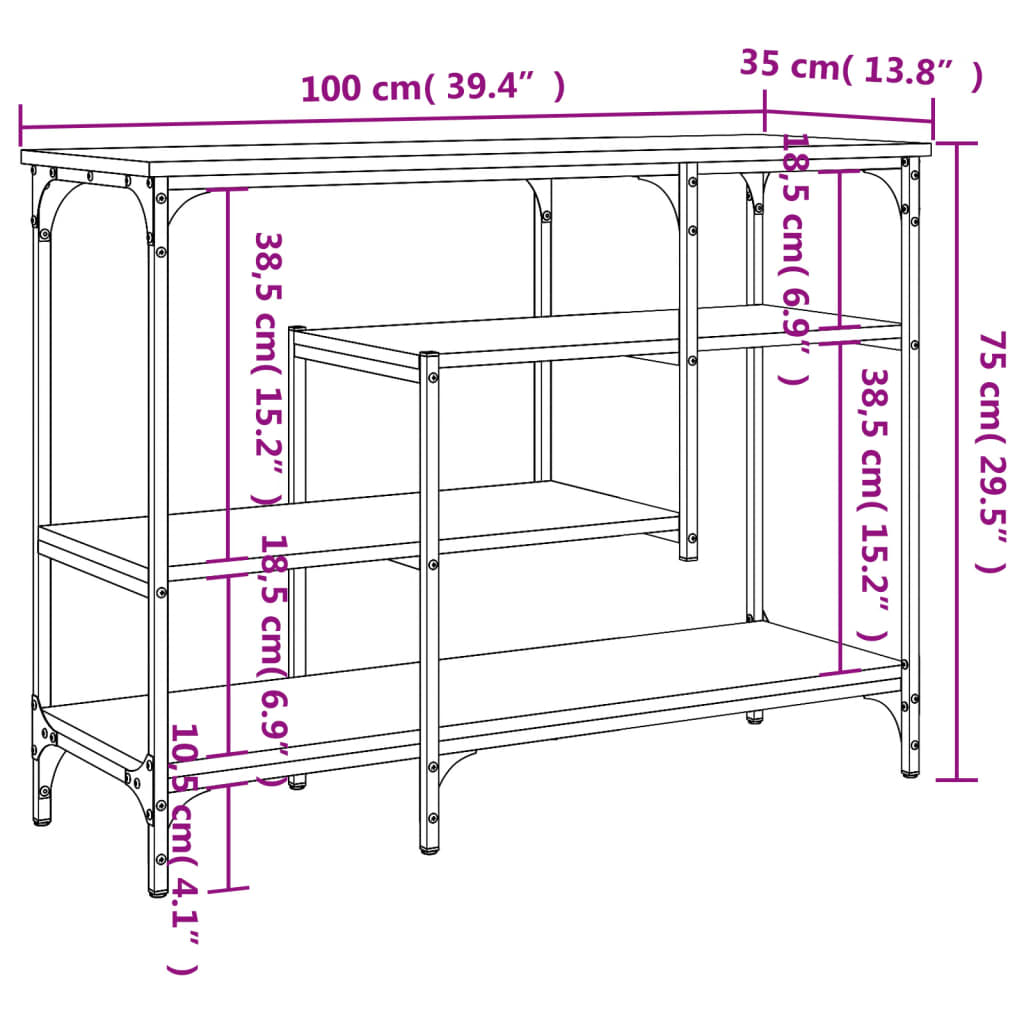 Avlastningsbord Konsollbord Sonoma Eik med hyller 100x35x75 cm