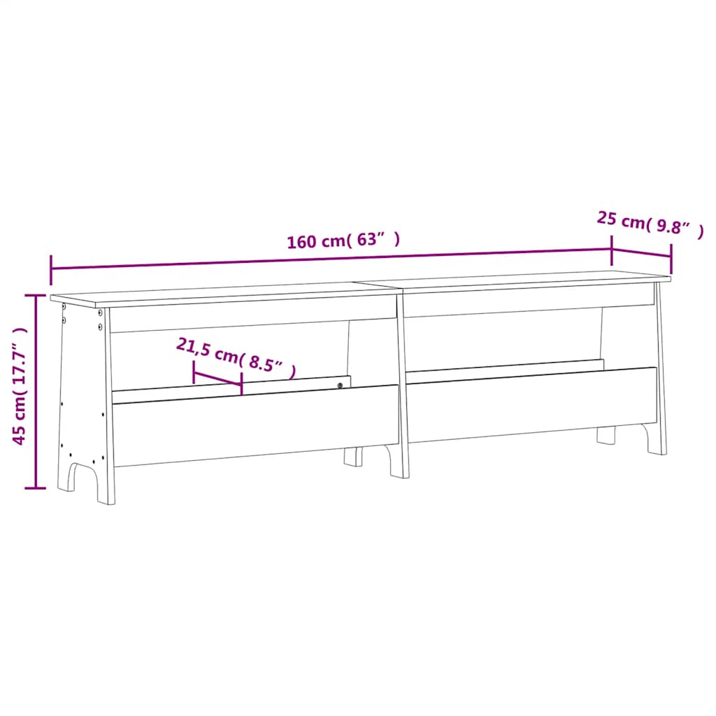Hallbenk 160x28x45 cm heltre furu