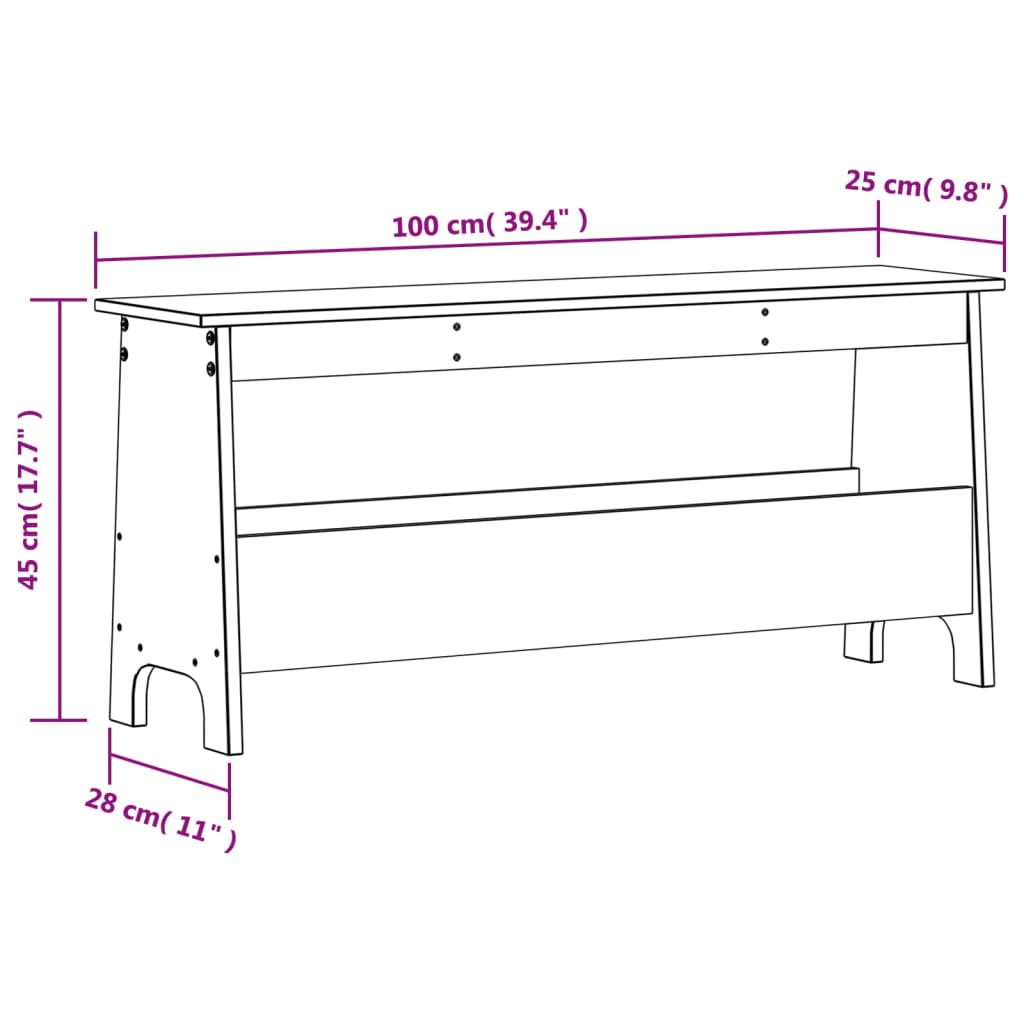 Sittebenk Gangbenk Hvit 100x28x45 cm heltre furu
