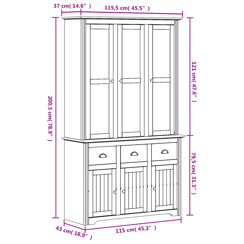 Skjenk Hvit BODO Brun 115,5x43x200,5 cm cm heltre furu