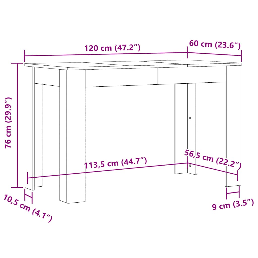 Spisebord Kjøkkenbord Sonoma Grå 120x60x76 cm