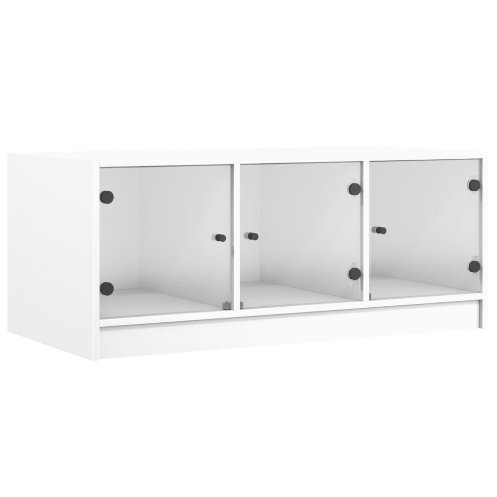 Salongbord Sofabord Hvit med glassdører 102x50x42 cm