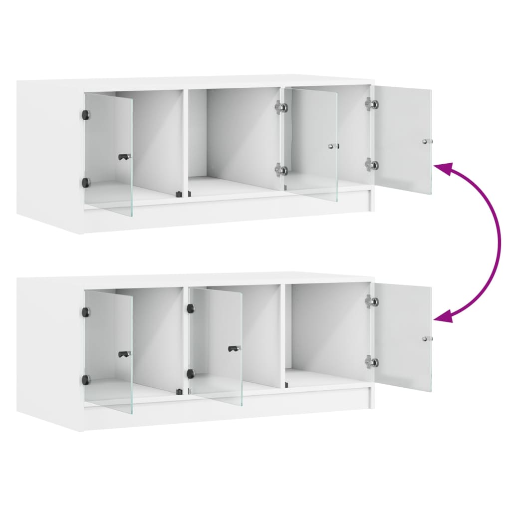 Salongbord Sofabord Hvit med glassdører 102x50x42 cm